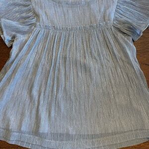 Girls Crewcuts Silver Blouse with Gathered Bodice and Short Puff Sleeves